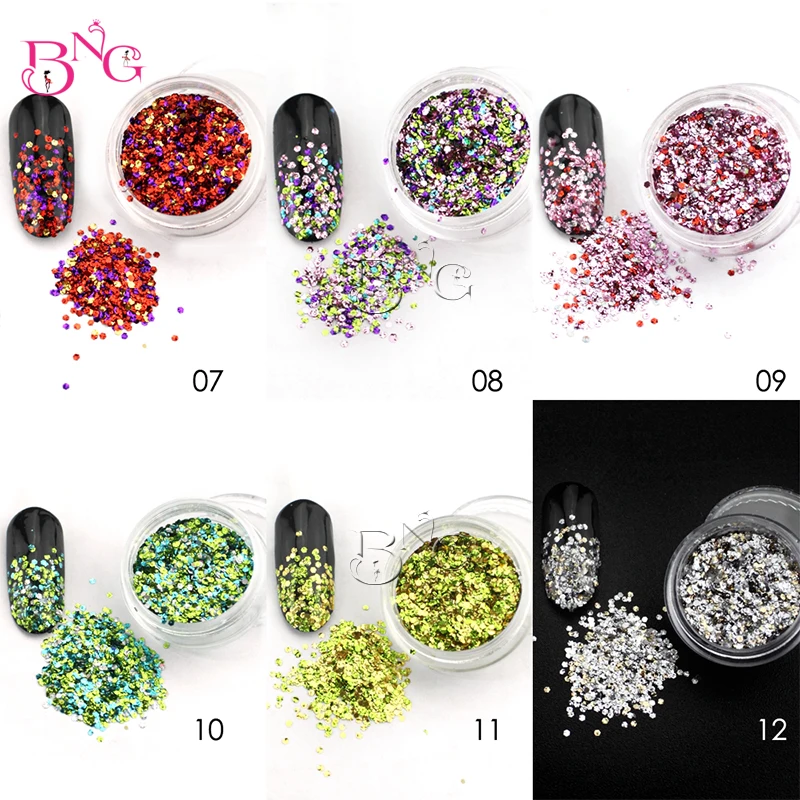 12 шт./компл. 1 мм смешанный цвет мини Блестки Дизайн ногтей блестки маникюрные инструменты DIY украшения для ногтей