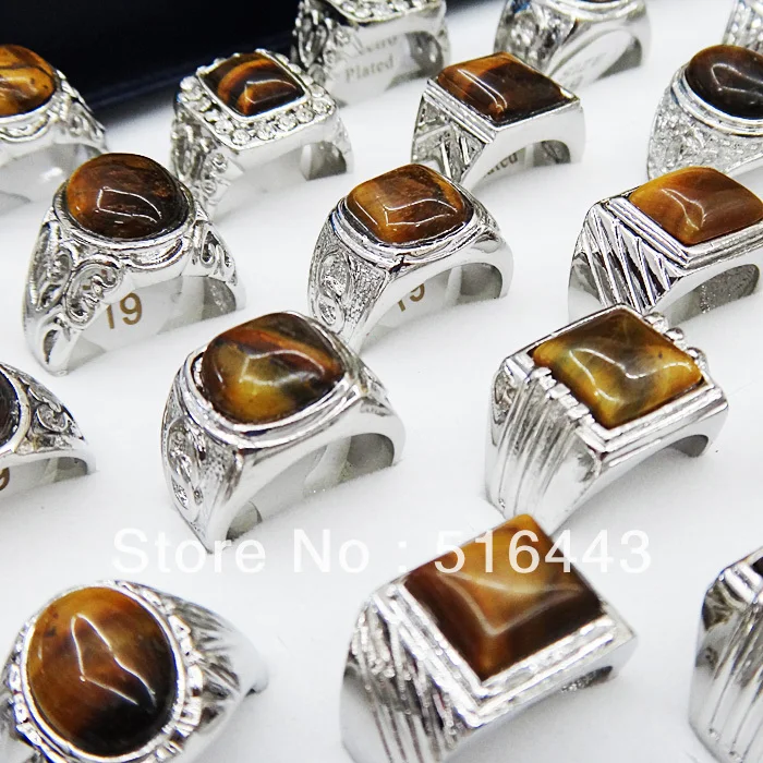 

Vintage 5pcs Natural Tiger-eye Stones Fashion Mens Rings Wholesale Jewelry Lots A-276