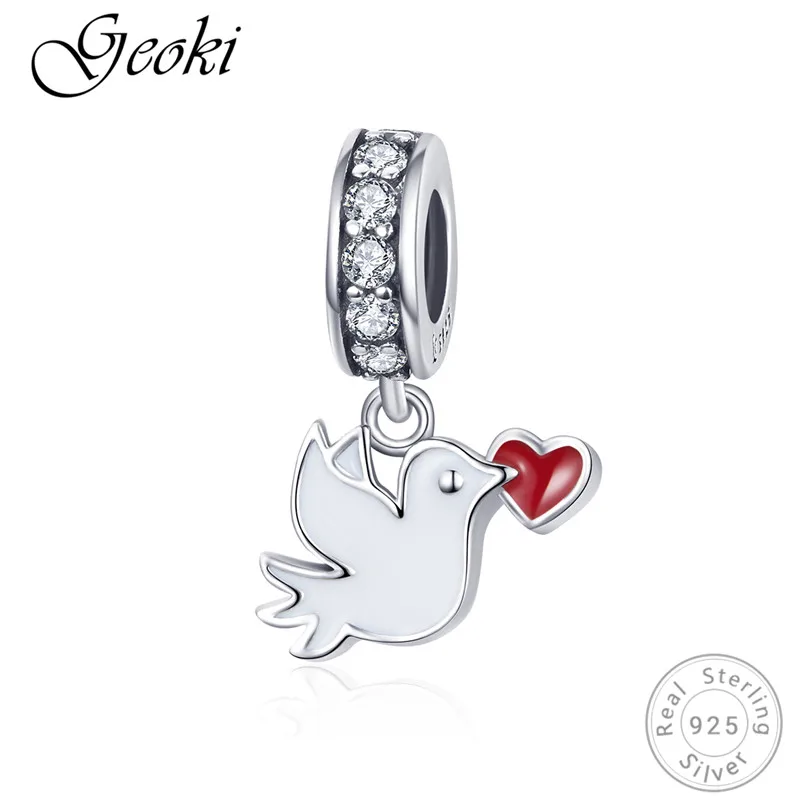 

Geoki 925 Sterling Silver Red Heart Love Message White Pigeon Charms fit Pandora Bracelet Original S925 Bird Beads Jewelry DIY