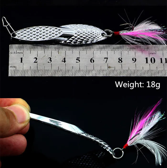 

3pcs 8cm/18g Long Shot Casting Fishing Lure Peche Shine Metal Spoon Flying Lure With Feather Treble Tackle Saltwater Freshwater