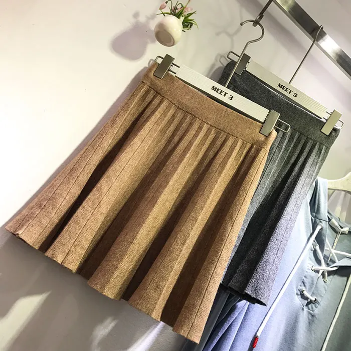 High Waist Knitting Skirt 2017 New Autumn All-match Half Mini Skirt Woman Slim Solid Colour Fashion Cotton Pleated Skirt GL1013 (3)