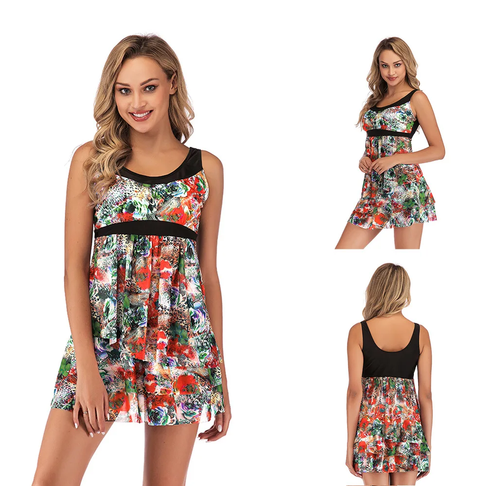 S 5XL Tankini Set Dress Biquini Cover Up Beachwear Patchwork Plus Size