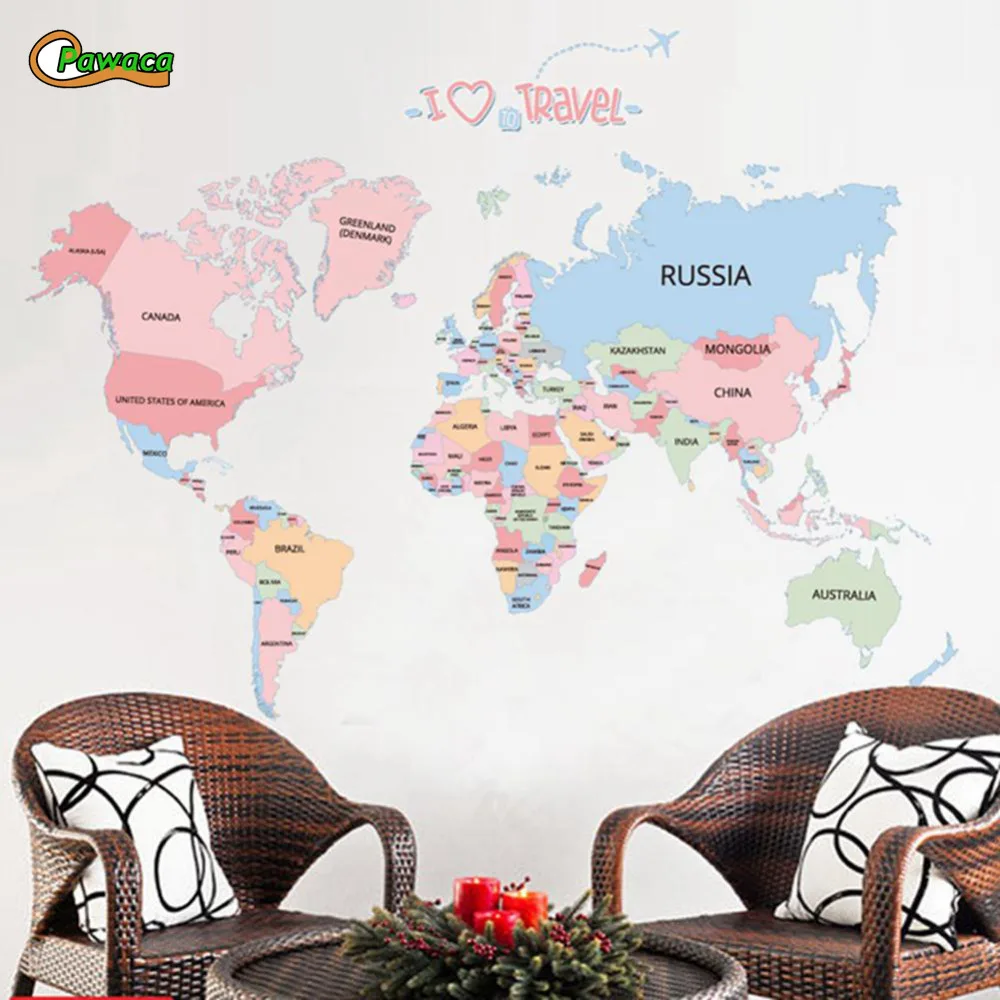 60*90cm DIY World Map PVC Self Adhesive Vinyl Wall Stickers Bedroom