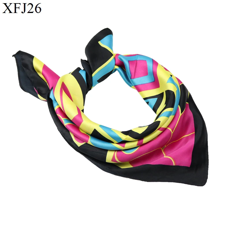

F&U Elegant Women Square Silk Head And Neck Feel Silk Scarf Skinny Retro Hair Tie Band Small Fashion Square Scarf For Women Gift