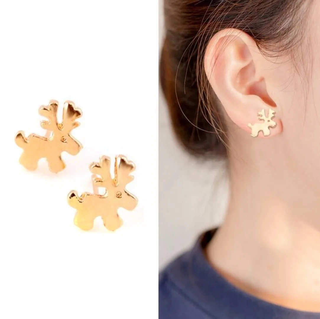 1 Pair Alloy Gold Elk Deer Ear Stud Earrings Xmas Jewelry Christmas Gift