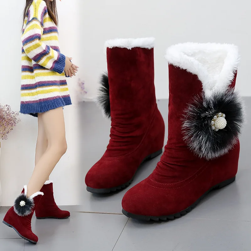 

2018 Hairball Flock Snow Boots Women Winter Shoes Wedges Warm Slip On Boots Zapatos De Mujer winter boots women dfv