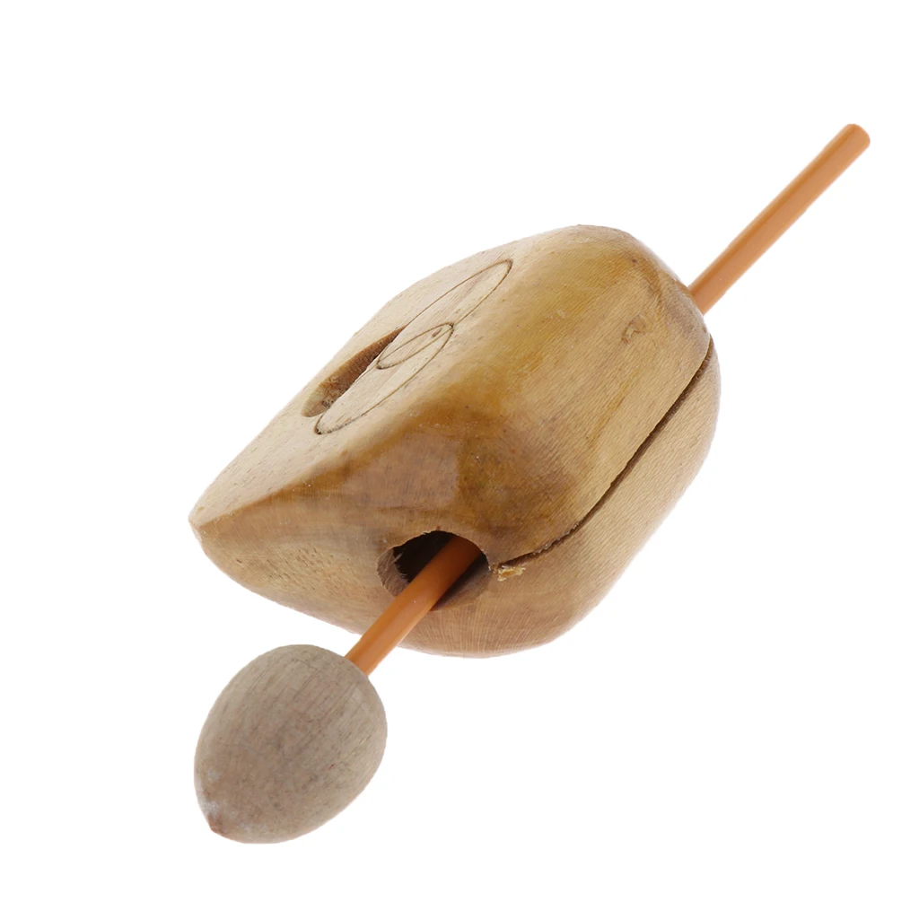 Hand Percussion Solid Wood Fish Block w/ Hammer Children Music Toy 7 x 8cm
