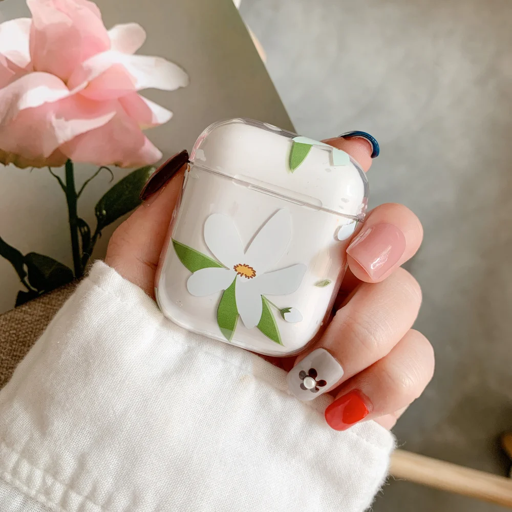 

Retail Package Elegant Flowers Hard Crystal Clear Cover Transparent Earphone Case for Apple AirPods 1 2 Wired Charging Box Cases