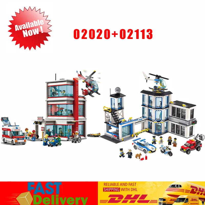 

LEPIN 02020 965Pcs The New Police Station Set +02113 Hospital Building Blocks Bricks Toys Compatible LegoINGlys 60141 60204