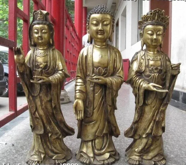 

23"Tibet Bronze Three Saints of the West Bodhisattva Kwan-Yin Buddha Statue Set