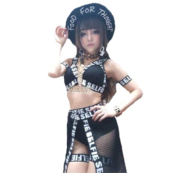 

Fashion Jazz Dance Costume Women Black Pole Dance Performance Clothing Dj Rave Clothes Nightclub Ds Gogo Dancer Outfit DC1620