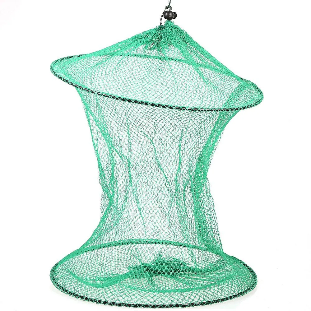 High Quality 2 Sections Green Nylon Fishing Net Foldable Catch Fish Crab Crawdad Large Mesh