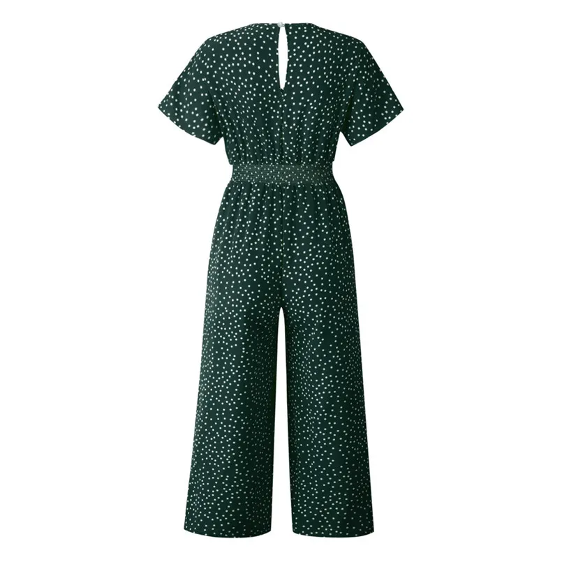 New Fashion Women Summer Sexy V Neck Short Sleeve Dot Printing Romper Jumpsuits Playsuit Office Elegant Lady Boho Jumpsuit #4R08 (3)