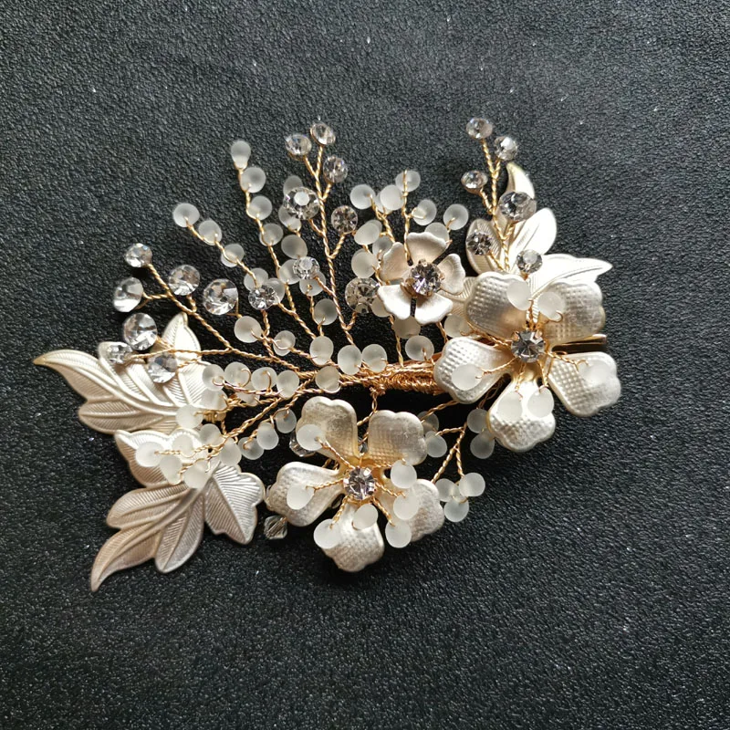 

SLBRIDAL Handmade Golden Austrian Crystal Rhinestone Peearls Women Jewelry Wedding Hair Clip Barrettes Bridal Hair accessories
