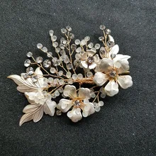 SLBRIDAL Handmade Golden Austrian Crystal Rhinestone Peearls Women Jewelry Wedding Hair Clip Barrettes Bridal Hair accessories цена SLBRIDAL Handmade Golden Austrian Crystal Rhinestone Peearls Women Jewelry Wedding Hair Clip Barrettes Bridal Hair accessories цены онлайн