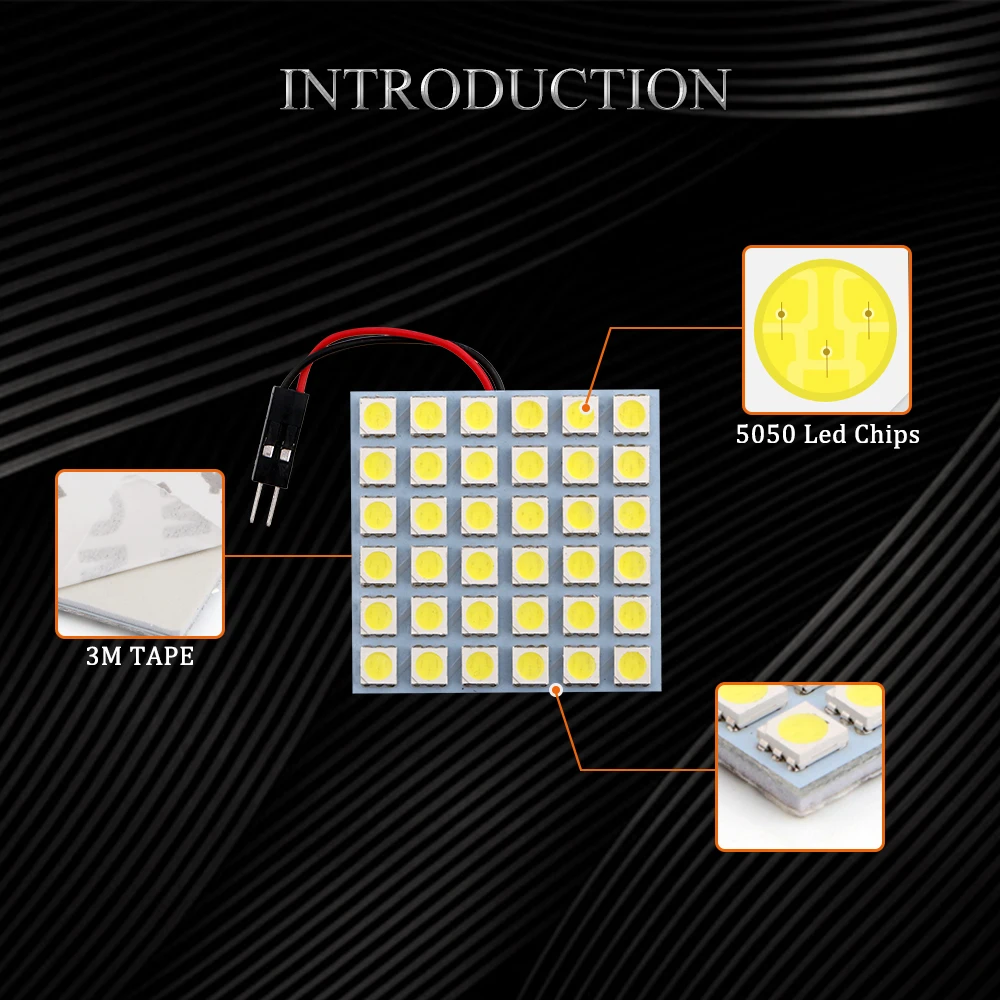 YM E-Bright 50 шт./партия СВЕТОДИОДНЫЙ панельный светильник 5050 36 SMD Автомобильный интерьер чтение купол/багажник/номерной знак лампа T10+ переходник для фестона