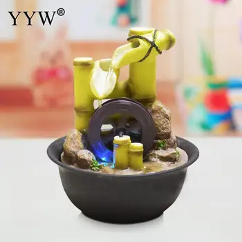 

Chinese Rich Bamboo Indoor Water Fountains Feng Shui Fountain With Led Bamboo Wheel Indoor Desktop Tabletop Decor Decorativas