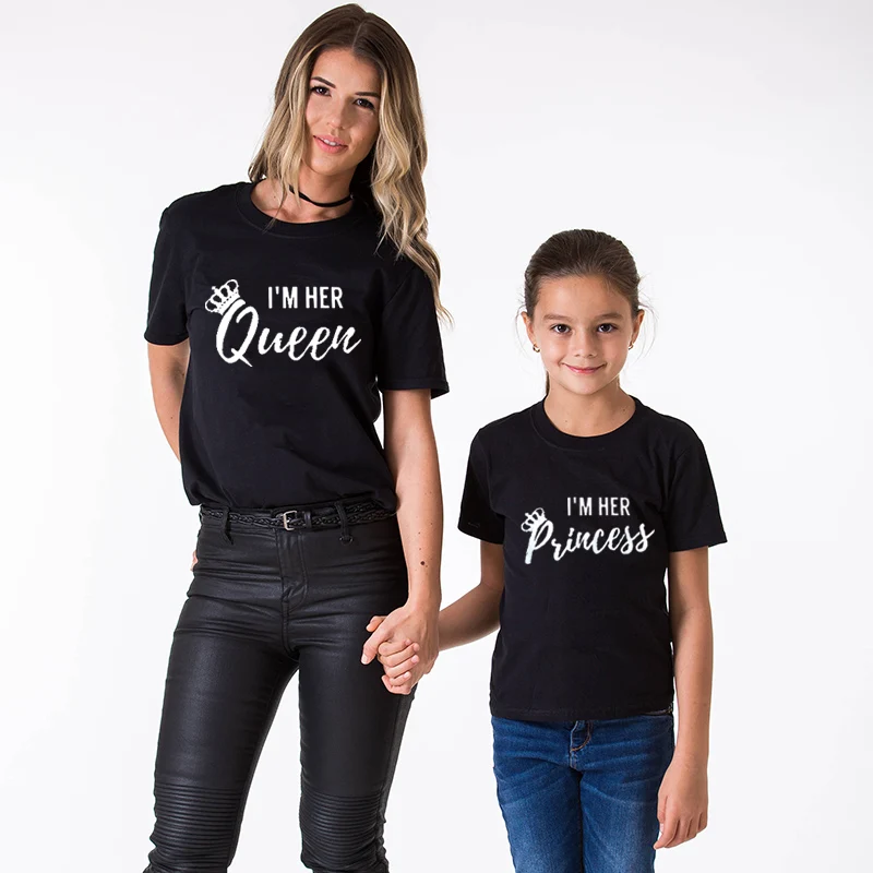 Одежда для всей семьи футболка с коротким рукавом дочки женская принтом I Am Her Queen