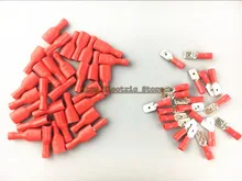 faston red 50pcs 6.3mm insert piece spring insulation wiring terminal FDFD-1-250 male and female plug 0.5-1.5 pair joint