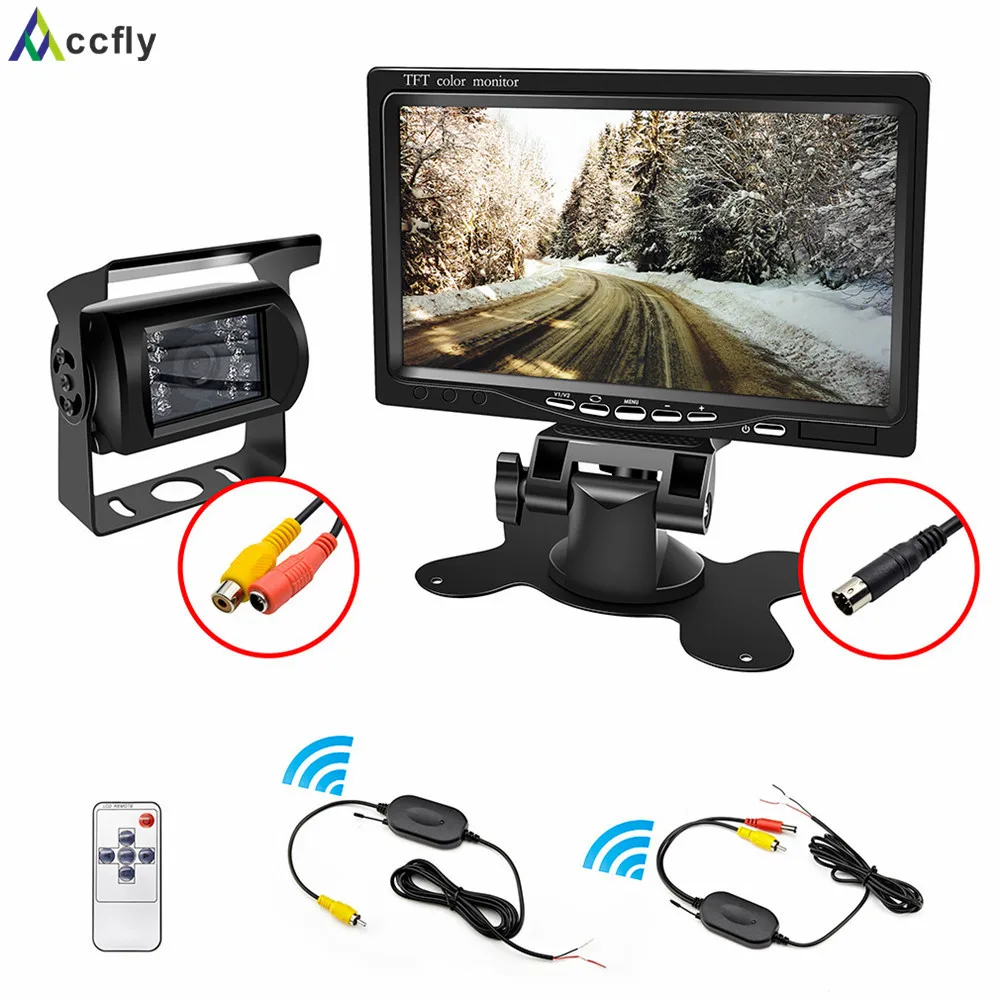 Accfly 12V 24V Автомобильная камера заднего вида Беспроводная с монитором для грузовиков автобусов экскаваторов