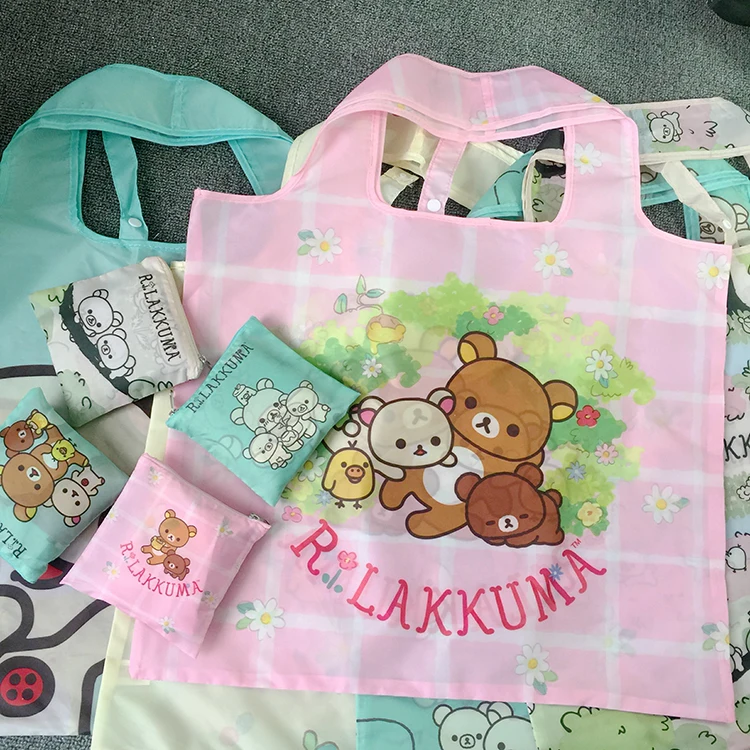 Милый мультфильм Rilakkuma Медведь Уши большие складные многоразовые хозяйственные сумки складной эко шоппер сумка большая продуктовая сумка