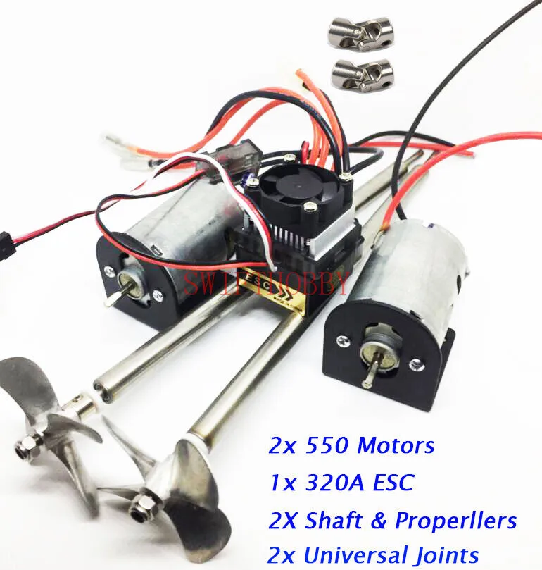 

RC Boat Double 550 Motors+Universal Joints+ 320A ESC+ Shaft + Metal Properller