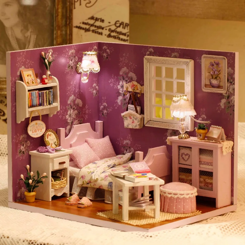 Милая комната Diy Миниатюра ручной работы кукольный домик милый набор снов с крышкой светодиодный свет сладкий солнечный кукольный дом девочка ребенок подарок