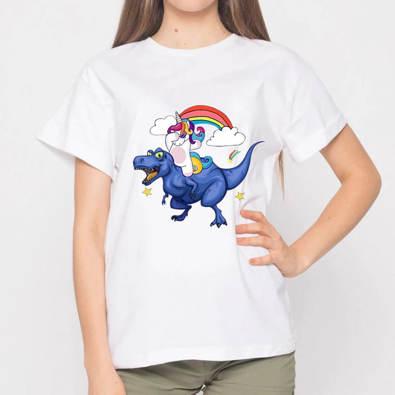 

ZSIIBO Female T-shirt Unicorn Dabbing New Harajuku 2-20Y Size Casual Short Sleeve Print Fashion Girls Clothes Costume CX6L163
