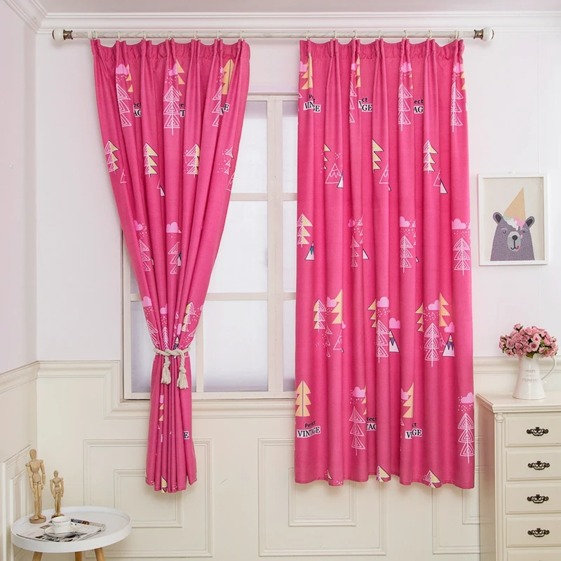 

Romantic Girl Style Cloth Curtains For Kid Girl Bedroom Living Room Pink Blackout Curtain Custom Made Drape Wear rod or Hook