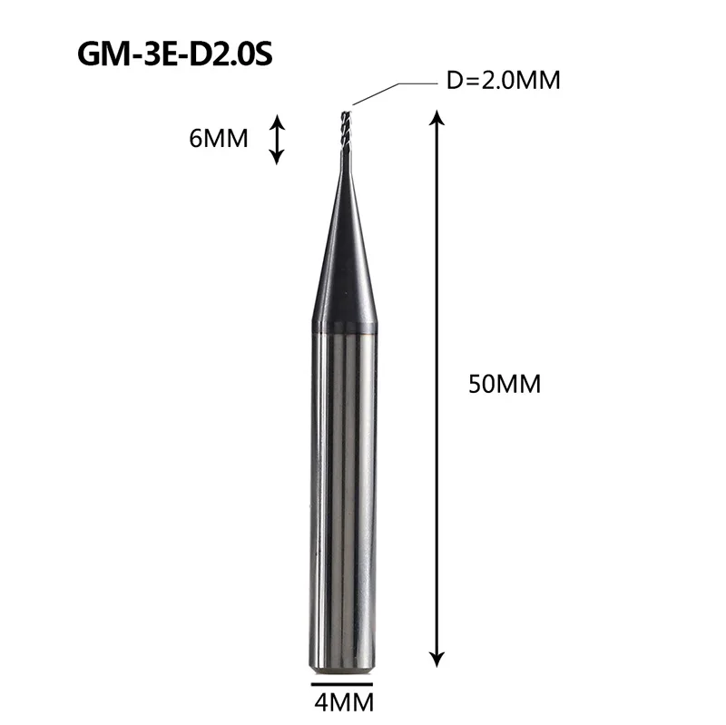 GM-3E Вольфрамовая сталь 3 Флейта с квадратной головкой с покрытием Концевая мельница с ЧПУ Фрезерный резак режущие инструменты для обработки металла приплюснутый фрезерный станок - Длина режущей кромки: GM-3E-D2.0S