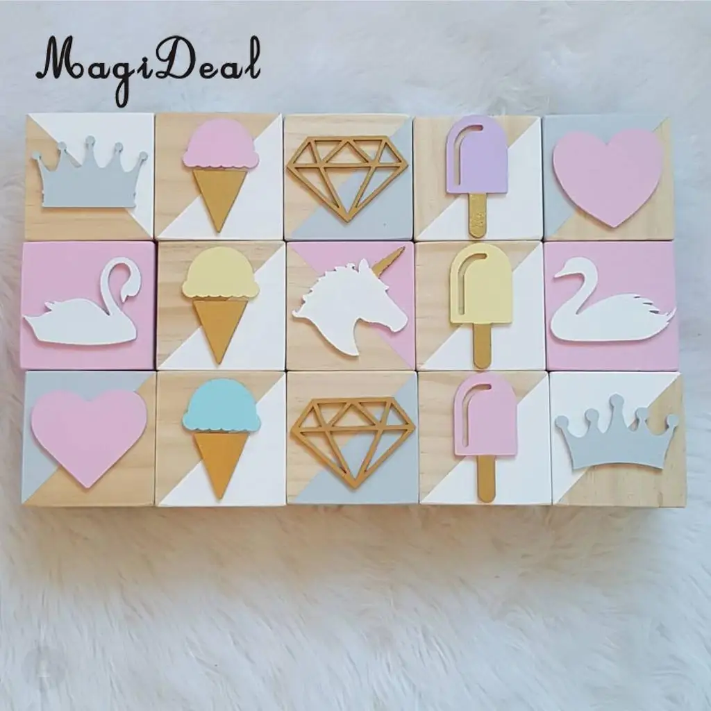 MagiDeal  LOT x 3 CUBES 40 mm WOODEN BLOCKS BUNDLE SET PINE BABY GIRLS BOYS WOOD NATURAL ECO BRICKS Heart