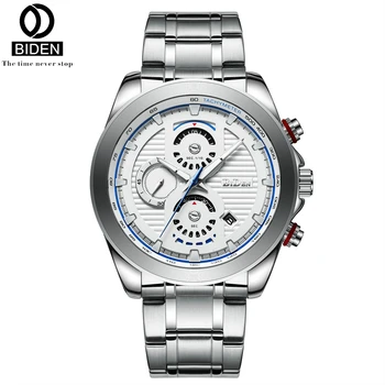 

BIDEN Chronograph Sport Function Mens Watches Stainless Steel Wristwatches Men Male Auto Date Quartz Watch relogio masculin 0084