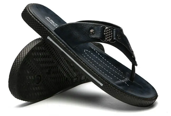 New Arrival Leather Men Beach Slippers Fashion Flip Flops With Soft Sole Trendy Breathable Men Beach Summer Shoes (4)