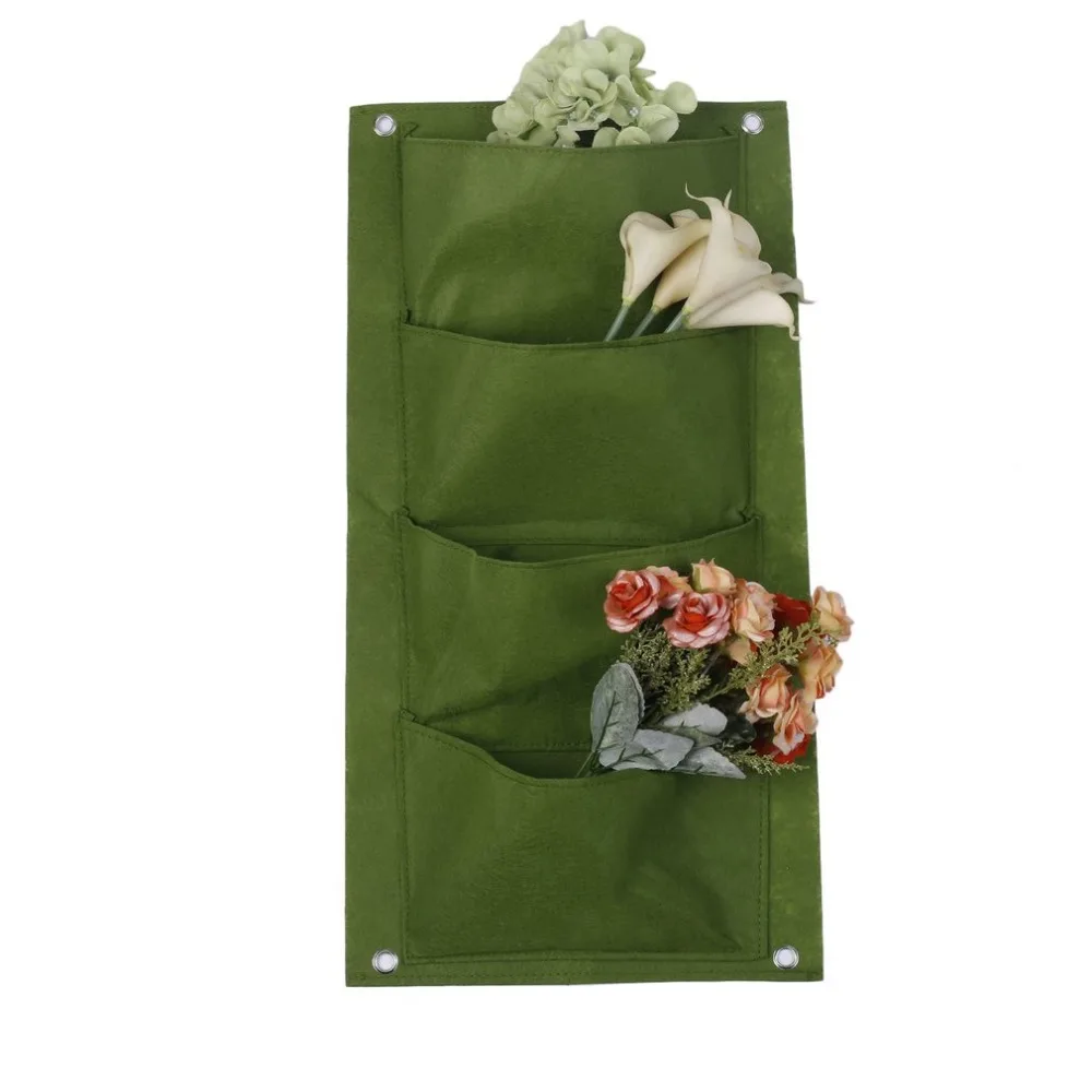 4 Pockets Wall Vertical Garden Grow Bags For Plants Flower Hanging Felt