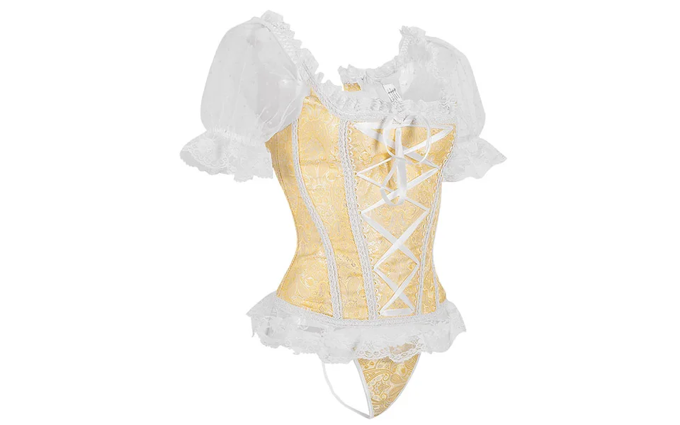 Corset Women Corsets and Bustiers Gothic Lace Up Puff Sleeve Shoulder Straps Brocade Corselet Steampunk Corset Top Black White   (16)