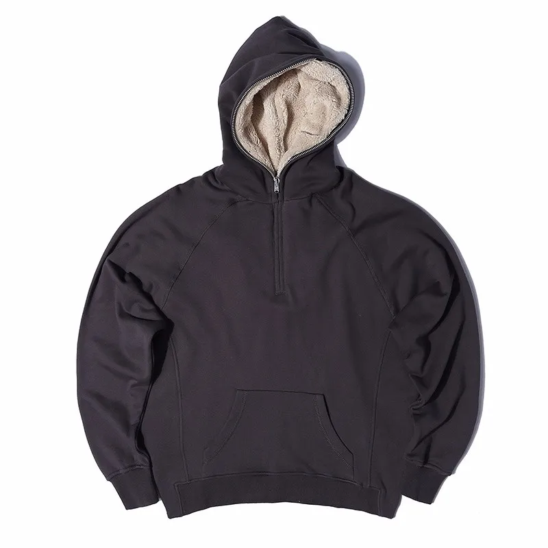 HZIJUE Mens Oversized Sherpa Hoodies 3 Colors Side Split Streetwear Fleece Zipper Sweatshirts Justin Bieber Skateboard