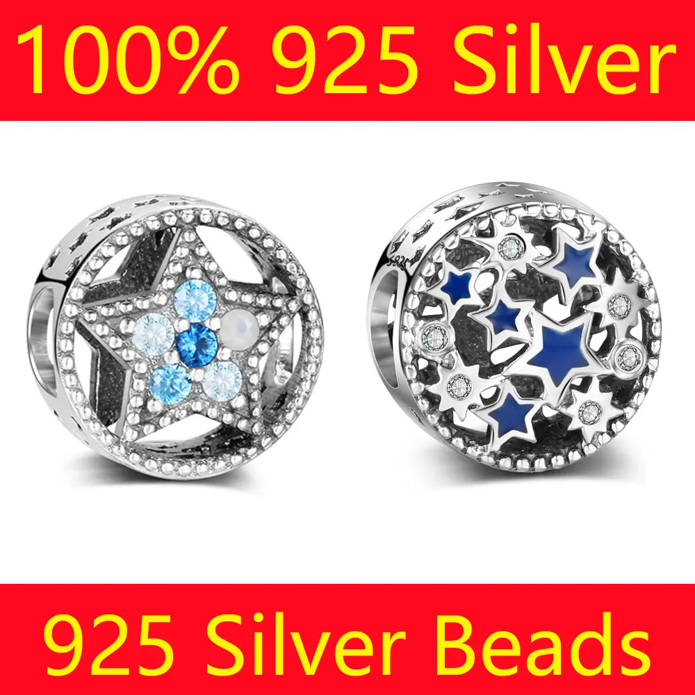 

100% S925 Sterling Silver Star Zodiac Beads Vnistar Wholesale Starry Night Stars DIY 925 Silver European Bead Charms