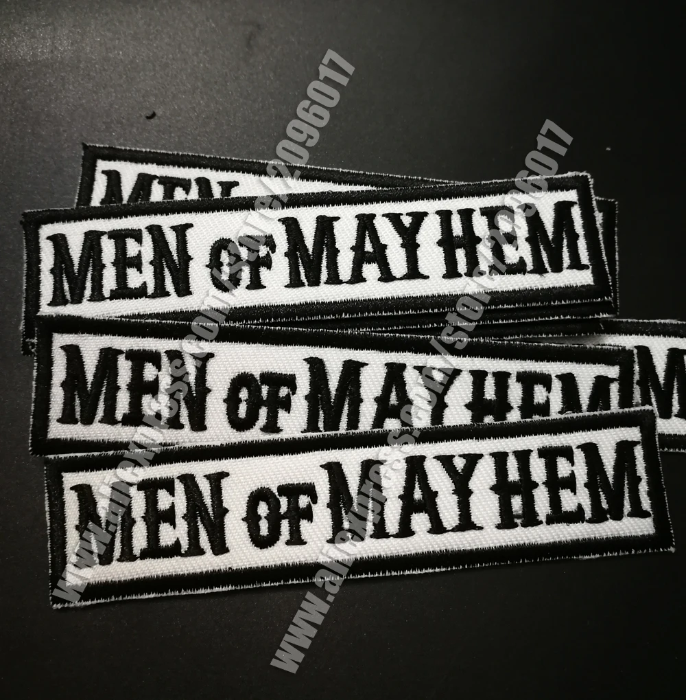 Black Customized Sons Of Men Of Mayhem Patches Badges Embroidered Iron On Biker Patches Diy