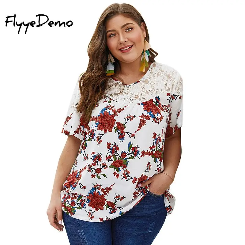 

Large Size 4XL Summer Female White Floral Chiffon Tops Women's Blouse Fashion 2019 Casual Oversized Shirt Female Big Tops Hots