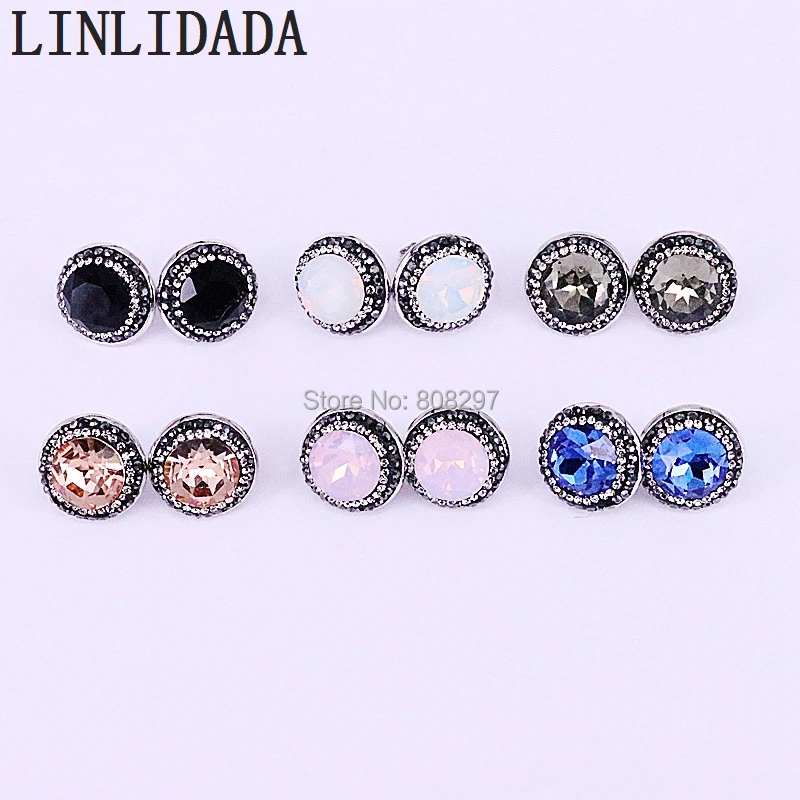 10 пар, модные круглые серьги-гвоздики с кристаллами, разноцветные стразы, женские модные ювелирные серьги