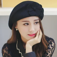 Han edition lovely fashion double beret wool hat female flower