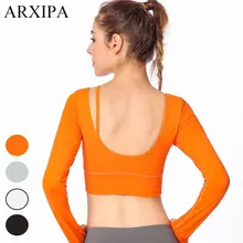 ARXIPA топы Спортивные для женщин Йога рубашка тренажерный зал укороченный Топ Спортивная одежда длинный рукав фитнес открытая спина футболки спортивная одежда мягкий L