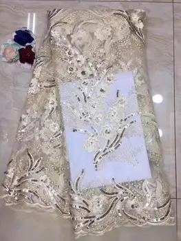 

5 yards sequins line embossed embroidered African lace French mesh tulle Nigeria lace fabric suitable for wedding dresses