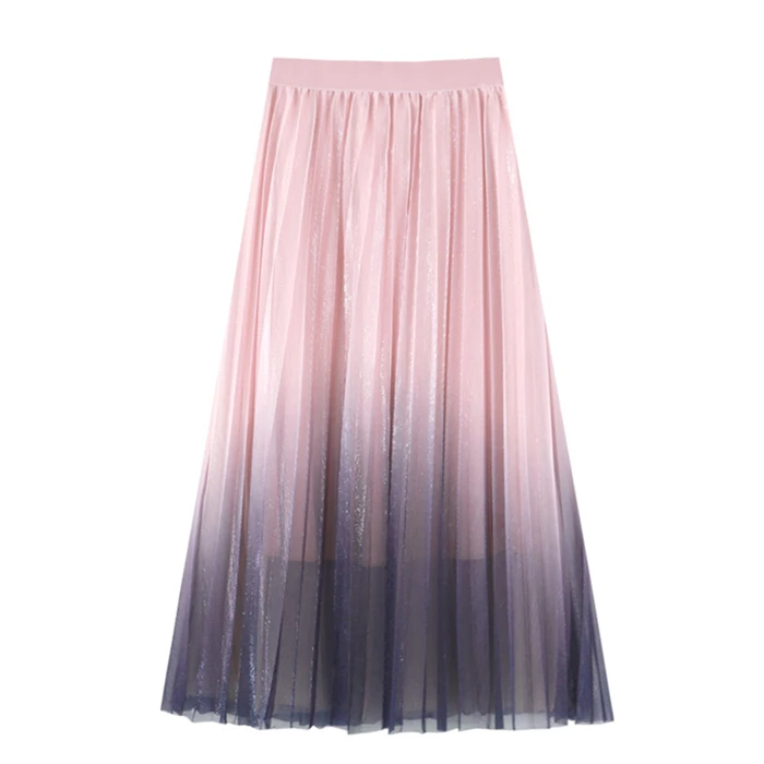 Женская фатиновая юбка с эластичной резинкой на талии, плиссированная юбка миди, весна-лето, богемный наряд для отдыха