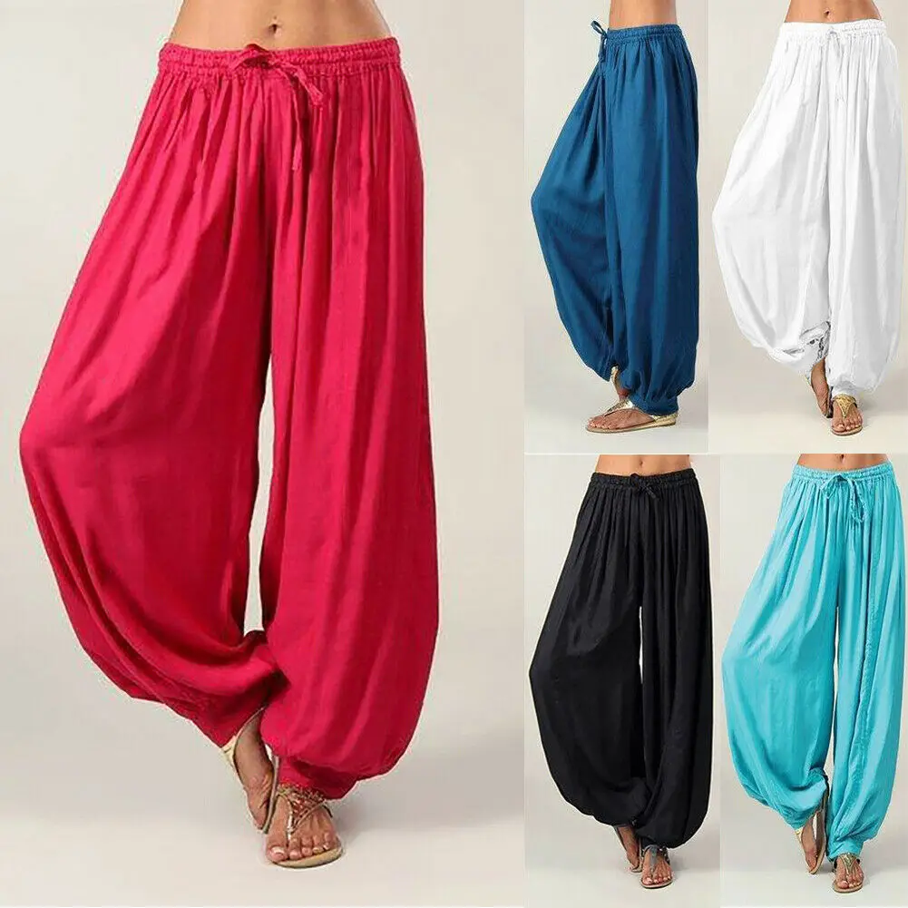 

Women Ladies Loose Solid Bandage Hippie Aladdin Long Pants Gypsy Harem Trousers Casual Baggy Loose Trousers