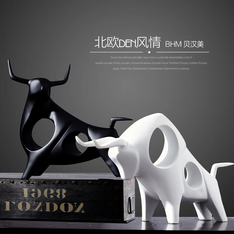 Beste Zwart Wit Keramische Creatieve Koe Bull Home Decor Ambachten Kamer Decoratie Handwerk Vee Porselein Beeldjes Decoraties