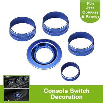 

5PCS Blue Inner Air Outlet Vent Frame Rearview Mirror Switch Button Cover Trim Ring for Jeep Compass Patriot 2011-2017