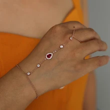 Розовое золото цвет Мода Нежный капля очарование cz раб на цепи браслет кольцо раба цепи звено палец кольца