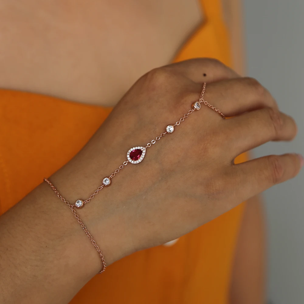 2018 rose gold color fashion delicate dropwater charm cz chain slave bracelet ring Slave Chain Link Finger Rings