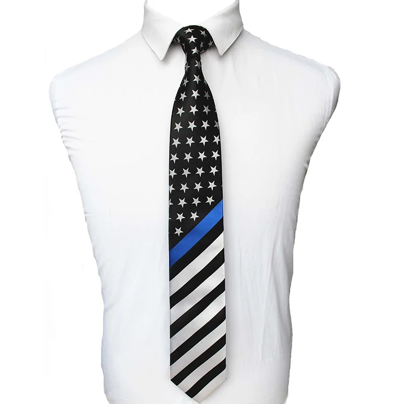 JEMYGINS шелк тонкая Голубая линия галстук полосатый американский флаг звезда США полиция мужской галстук Превосходное качество галстук